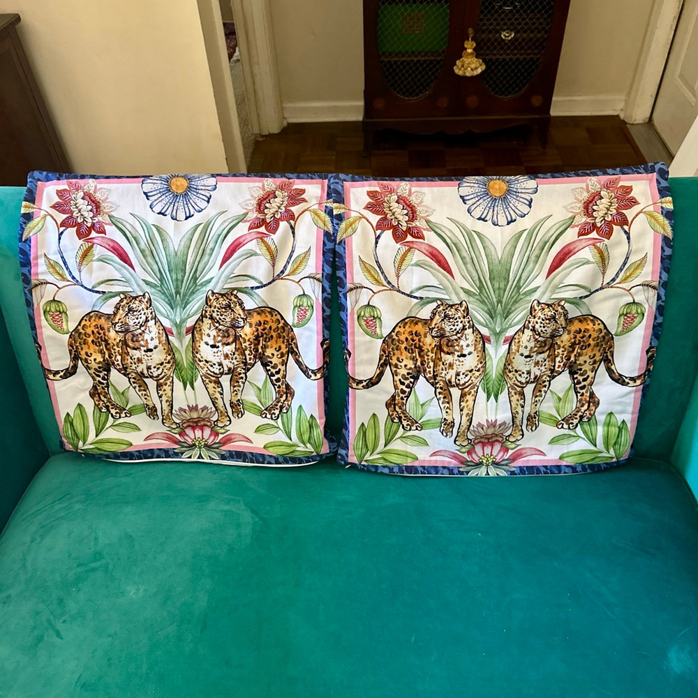 Southern Living Chinoiserie Leopard Floral Print Pillow Covers 20” X 20” - Picture 3 of 3